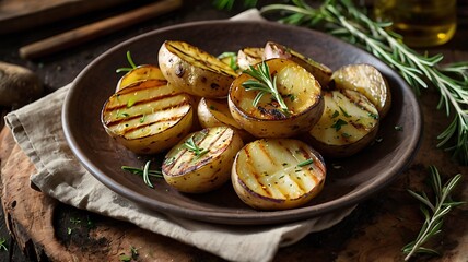 Delicious barbecue grilled potatoes with some garnish