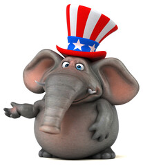 Fun 3D cartoon elephant with an uncle sam hat