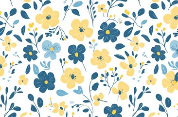 Fabric printed with blue and yellow flowers.