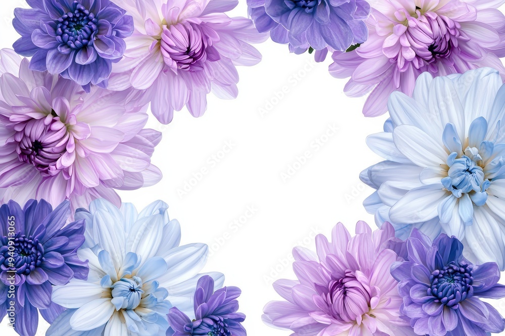 Canvas Prints Chrysanthemum border isolated on white with fresh blue flowers