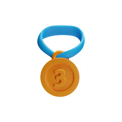 Gold metal 3d medal badge around the neck for 3rd place on a white backgroun