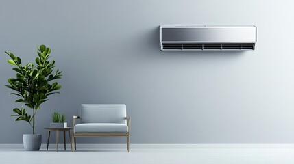 Air conditioner with sleek, metallic design in a modern home, luxury aesthetics, cooling technology