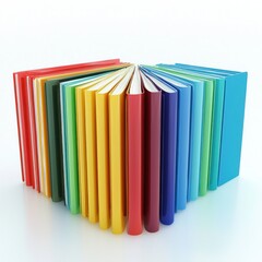 Colorful row of six vibrant books with different colors aligned vertically against a white background Generative AI