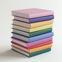 Stack of colorful books arranged in a vertical pile against a white background Generative AI