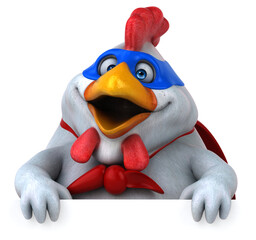 Fun 3D cartoon illustration of a chicken superhero