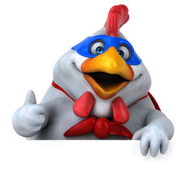 Fun 3D cartoon illustration of a chicken superhero