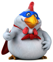 Fun 3D cartoon illustration of a chicken superhero