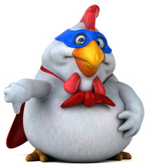 Fun 3D cartoon illustration of a chicken superhero