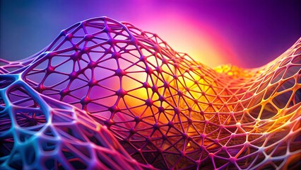 Vibrant organic mesh structure with pink, purple, and orange hues against gradient backdrop, surreal, vibrant, organic, mesh