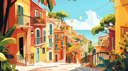 Fototapeta premium A lively illustration of a historic Mediterranean city, where culture and diversity come alive in its vibrant streets.
