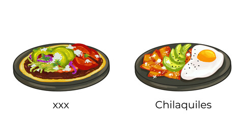 Mexican Food Illustration Set Taco Chilaquiles Nachos Quesadilla Pozole Enchilada Taquito