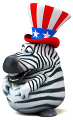 Fun 3D cartoon zebra with an uncle sam hat