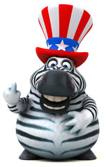 Fun 3D cartoon zebra with an uncle sam hat