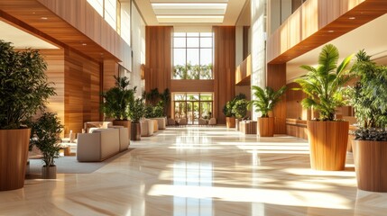 Modern Lobby with Natural Light and Wooden Accents
