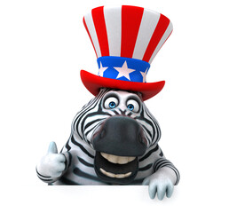 Fun 3D cartoon zebra with an uncle sam hat