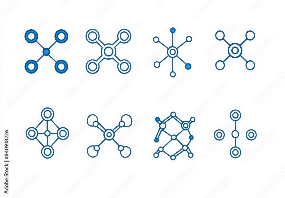 Poster a molecule science icon set. a chemical biotechnology structure. a laboratory test. a modern hand dr