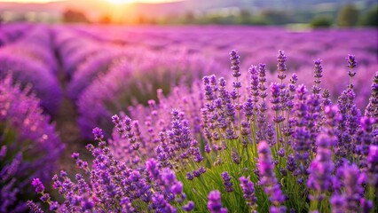 Obraz premium Blooming lavender field with vibrant purple flowers, lavender, field, flowers, purple, blooming, colorful, scenic