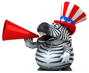 Fun 3D cartoon zebra with an uncle sam hat