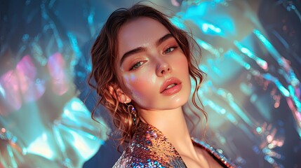 Glamorous Woman with Shimmering Lights