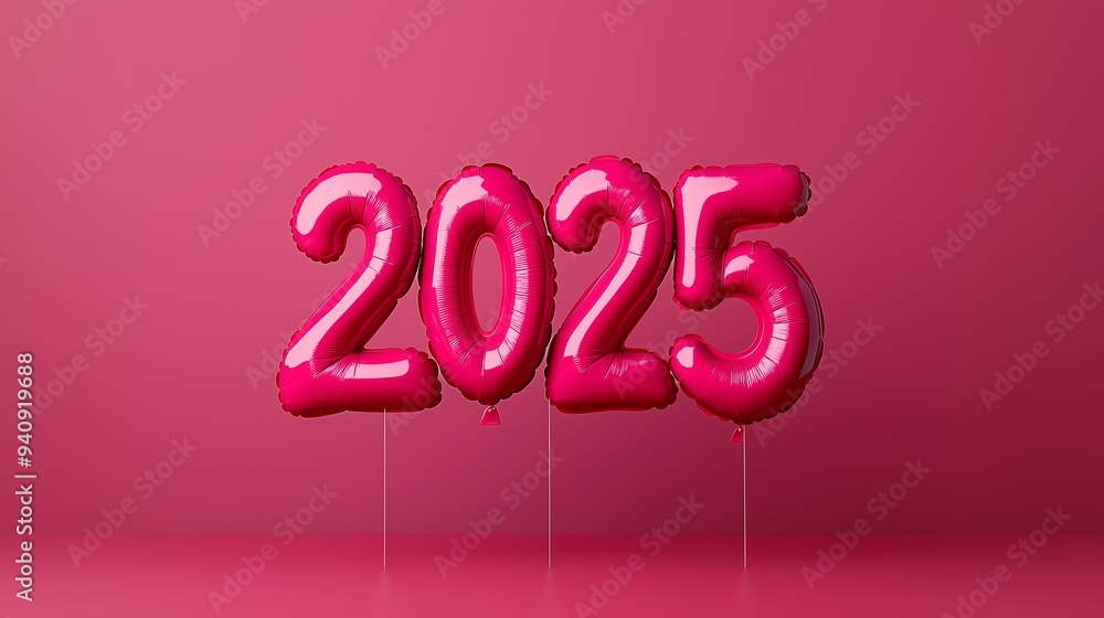 Poster a pink balloon with the number twenty-five written on it. the balloons are arranged in a way that th