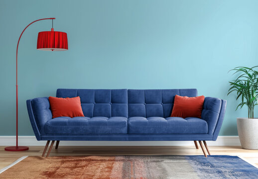 Interior Living Room Wall And Sofa Mockup With Generative AI