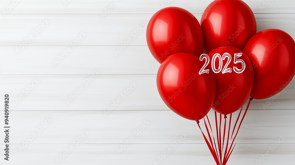 Aufkleber a bunch of red balloons with the number 2015 written on them. the balloons are arranged in a way tha
