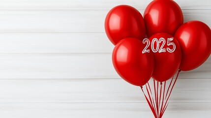 A bunch of red balloons with the number 2015 written on them. The balloons are arranged in a way that they look like they are floating in the air. Concept of celebration and joy
