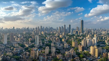 Obraz premium A panoramic view of Mumbai iconic skyline, capturing the city mix of modern and historical architecture.