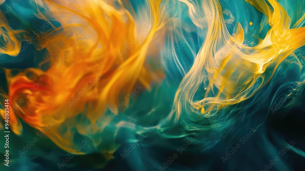 Poster Vibrant abstract swirl of colors, showcasing an interplay of orange and teal hues, creating a dynamic and energetic visual experience.
