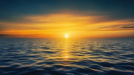 Fototapeta premium Stunning sunset over the ocean with vibrant colors reflecting on calm water, creating a serene and breathtaking natural seascape moment.