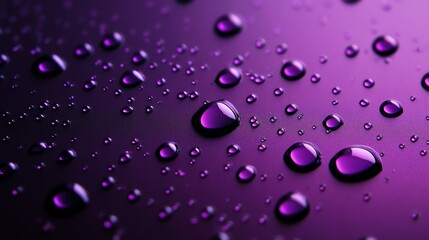 A macro shot of water droplets on a purple surface.