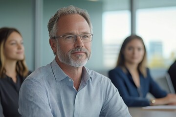 Obraz premium a senior executive strategizing with their team in a contemporary conference room