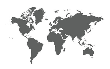 Grey world map with a clean design, highlighting global geography with simplicity.