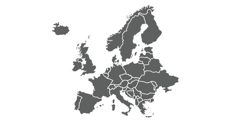 Elegant grey Europe map ideal for educational purposes or as a sophisticated decor piece.