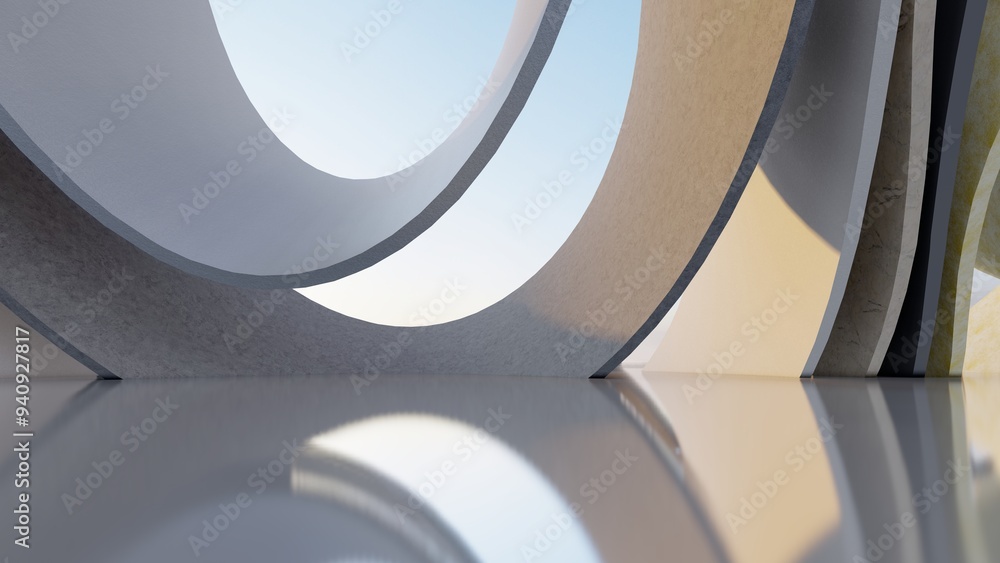 Aufkleber abstract architecture background interior with curved design 3d render