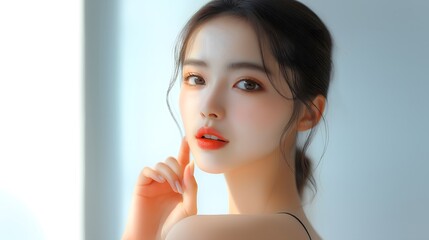 Asian beauty, Asian model, cosmetics model, model, white background, makeup, long hair, girl, girl, sexy beauty, beauty wallpaper, elegant beauty, fresh beauty, skincare