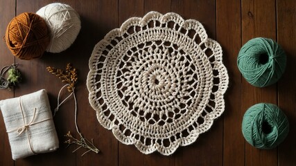 flat lay crochet wall hangings tapestries in a c background