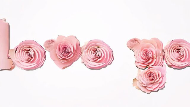 Romantic I Love You message with pink roses and floral letters on light background for Valentine's Day. Concept of love and relationships. Greeting card, postcard, cute valentine, declaration of love.