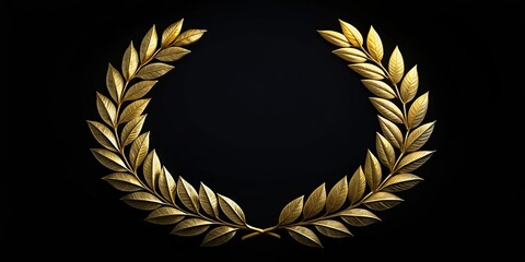 Laurel wreath on black background, victory, achievement, success, honor, symbol, decoration, classical, traditional, wreath, black