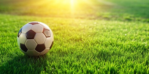 Well-maintained green grass texture with a soccer ball in a garden , soccer, ball, turf, field, sport, green, lawn, outdoor