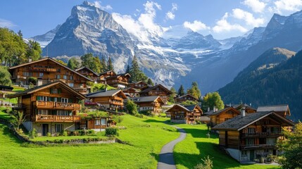 Charming Swiss Village nestled in the Alps