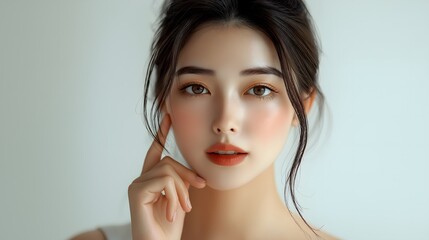 Fototapeta premium Asian beauty, Asian model, cosmetics model, model, white background, makeup, long hair, girl, girl, sexy beauty, beauty wallpaper, elegant beauty, fresh beauty, skincare