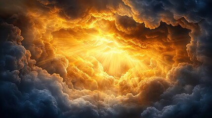 Radiant golden rays bursting through the clouds in a dramatic sky
