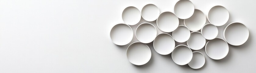 Singular grid of ink circles on white paper, minimalism, abstract, clean lines