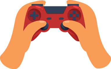 Hands are on a red and black video game controller, playing a video game © nsit0108