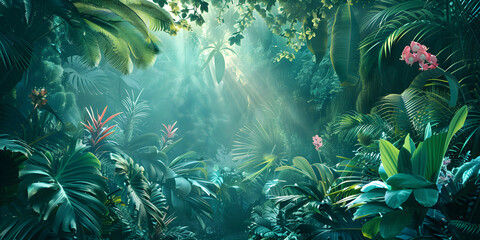 Background for International Day of the Tropics, June 29. Green dense jungle texture. Original nature in tropical forests
