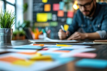 Obraz premium an entrepreneur working on innovative ideas in a creative workspace