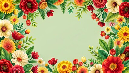 Fototapeta premium Summery floral pattern with red and yellow blooms, floral, pattern, red, yellow, blooms, bright, colorful, summer, botanical