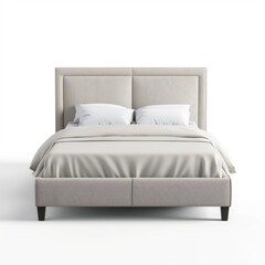 Stylish modern bed with soft pillows. The design is simple yet elegant. Perfect for a cozy bedroom setup. Enjoy comfort and beauty in your space. Generative AI