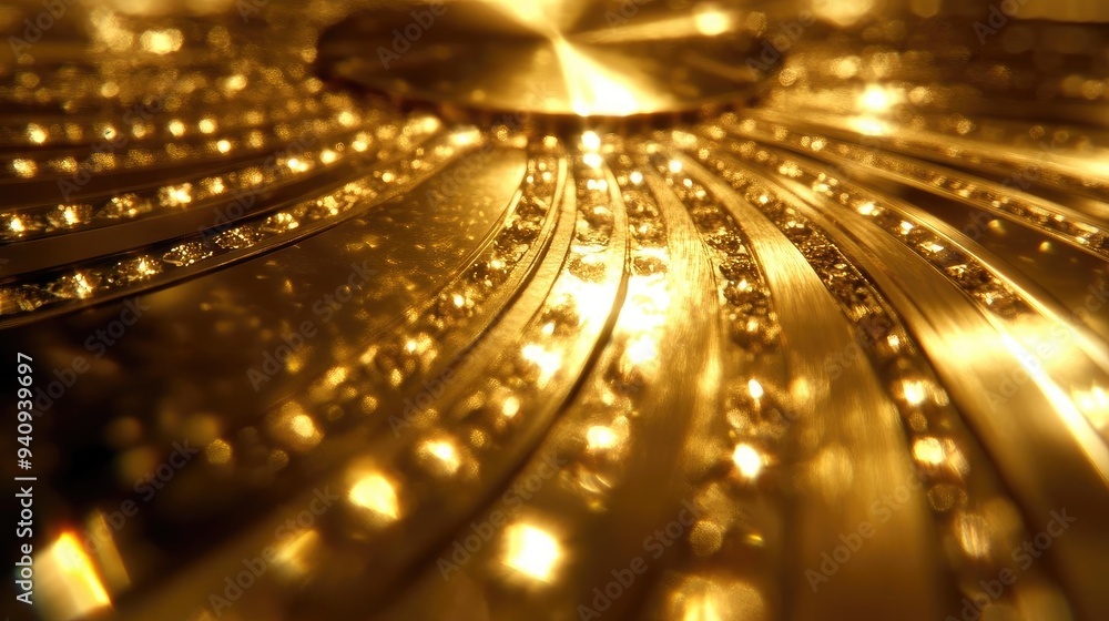 Poster A close-up view of shimmering golden surface with intricate patterns and bright lights, creating a luxurious and elegant ambiance.
